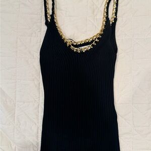 Zara Black Sleeveless Tank with Gold Chain